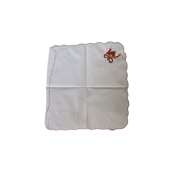 Vintage Embroidered Cotton Holiday Napkins Seven Festive Fruit Bow Design GUC - Picture 11 of 16